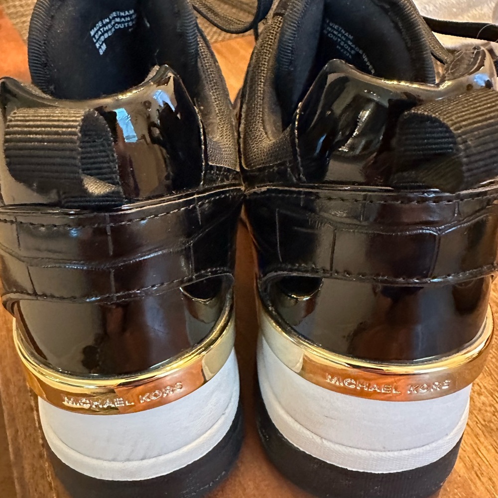 Michael Kors Wedge Mesh Trainer Sneakers in Black and White